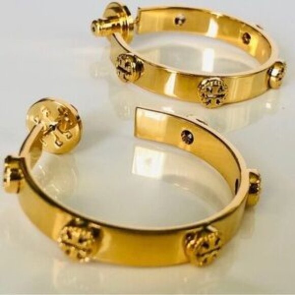 Tory Burch Gold Studded Hoop Earrings - Picture 1 of 6